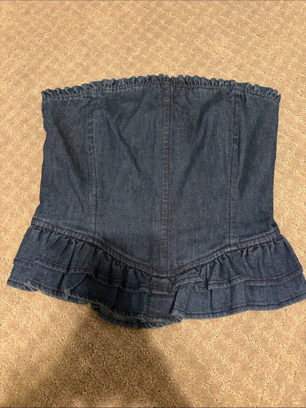 Loveshackfancy for Gap denim ruffle bustier strapless top sz M Elastic back